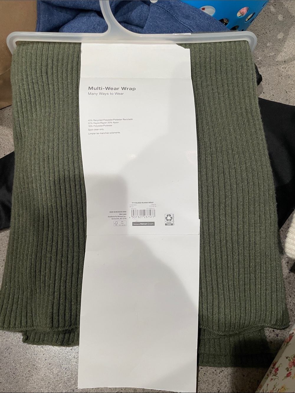 Time and Tru Olive Ribbed Ruana Open-Front Wrap - Picture 2 of 2